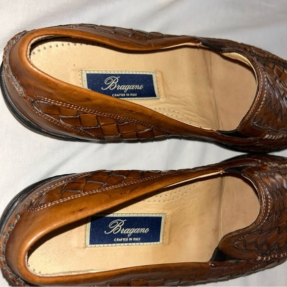 Bragano Italy Brown Leather Woven Loafers - Picture 11 of 13